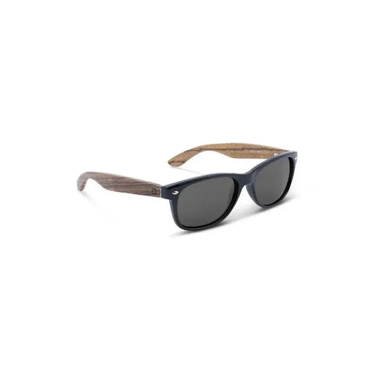 Side view of the Optic Nerve Cruzin Shiny + Wood sunglasses with dark lenses and wooden arms against a white background.