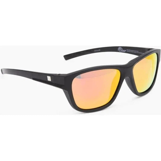 Side view of the Optic Nerve Cyphone sunglasses in Matte Black with orange-tinted lenses against a white background.
