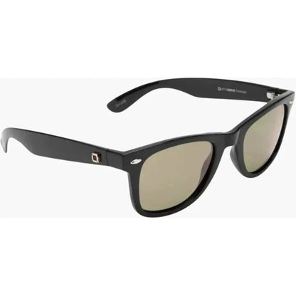 Side view of the Optic Nerve Dylan sunglasses in Shiny Black with brown lenses against a white background.