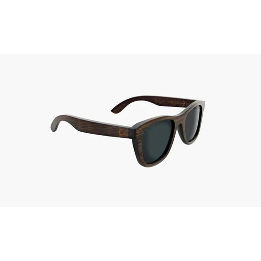 Side view of the Optic Nerve Hedge sunglasses with light bamboo frames and dark lenses against a white background.