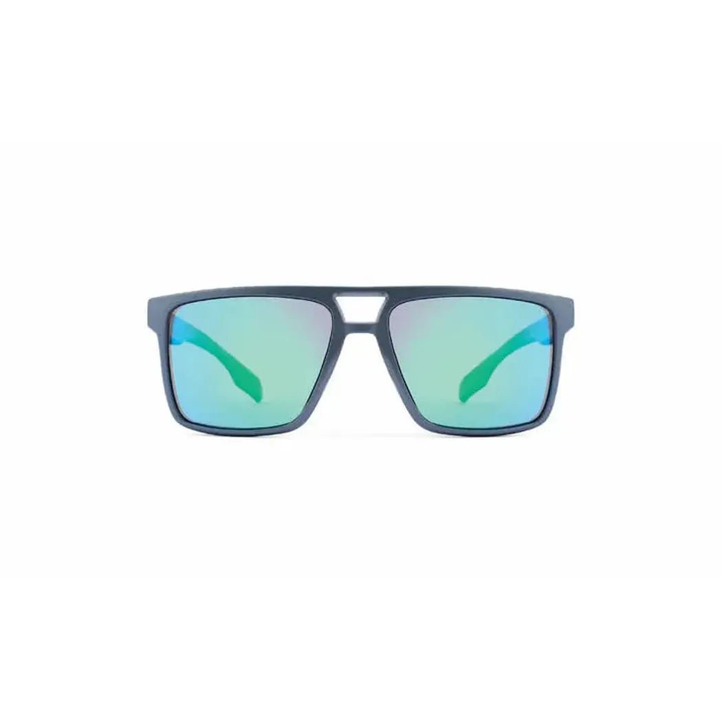 Matte Aluminum Gray Optic Nerve Larimer sunglasses with teal reflective lenses, front view against a white background.