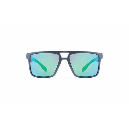 Matte Aluminum Gray Optic Nerve Larimer sunglasses with teal reflective lenses, front view against a white background.