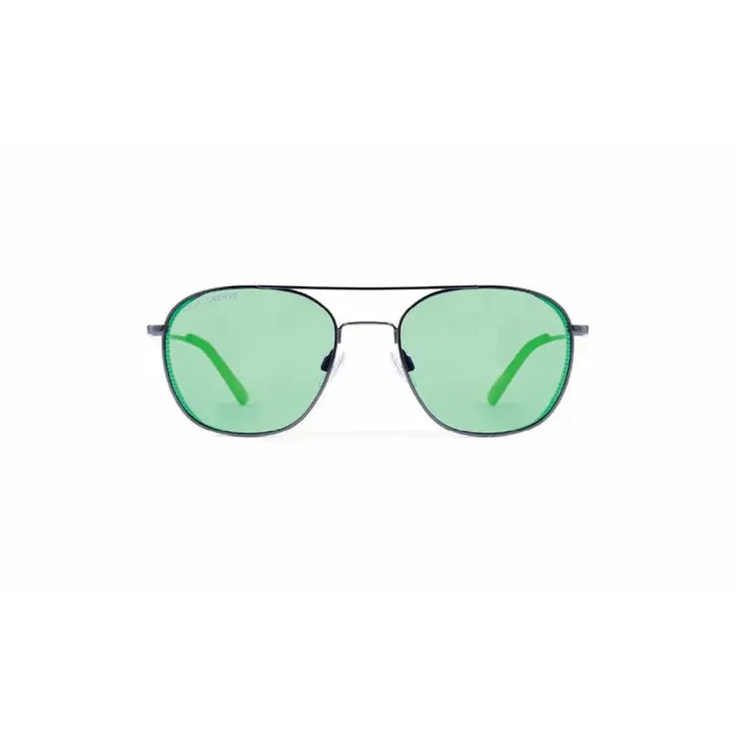 Matte Gold-Matte Black Optic Nerve Palisade sunglasses with green lenses, front view against a white background.