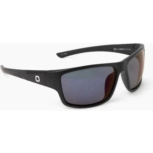 Side view of the Optic Nerve Remo sunglasses in Matte Black with dark lenses against a white background.