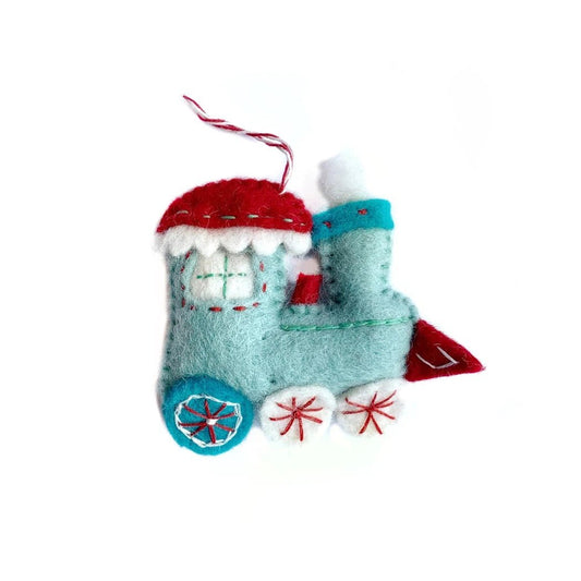 Ornaments 4 Orphans Blue Steam Train Felt Wool Christmas Ornament-Accessories - Novelty-Appalachian Outfitters