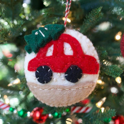 Ornaments 4 Orphans Car with Tree Felt Wool Christmas Ornament-Accessories - Novelty-Appalachian Outfitters