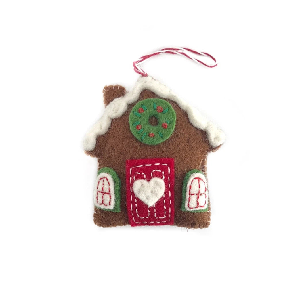 Ornaments 4 Orphans Gingerbread House, Brown, Felt Wool Christmas Ornament-Accessories - Novelty-Appalachian Outfitters