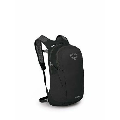 A front view of the black Osprey Daylite backpack against a white background.