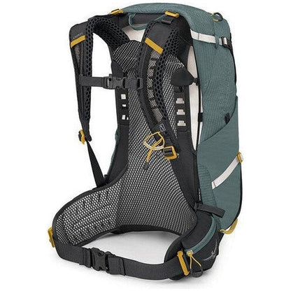 Back view of the Osprey Sirrus 24 in Medium Grey showing the breathable mesh back panel and shoulder straps against a white background.