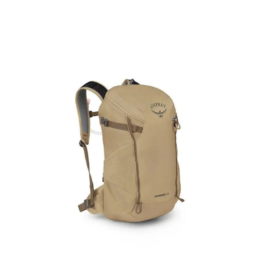 A front view of the Osprey Skimmer 20 hydration backpack in Coyote Brown against a white background.