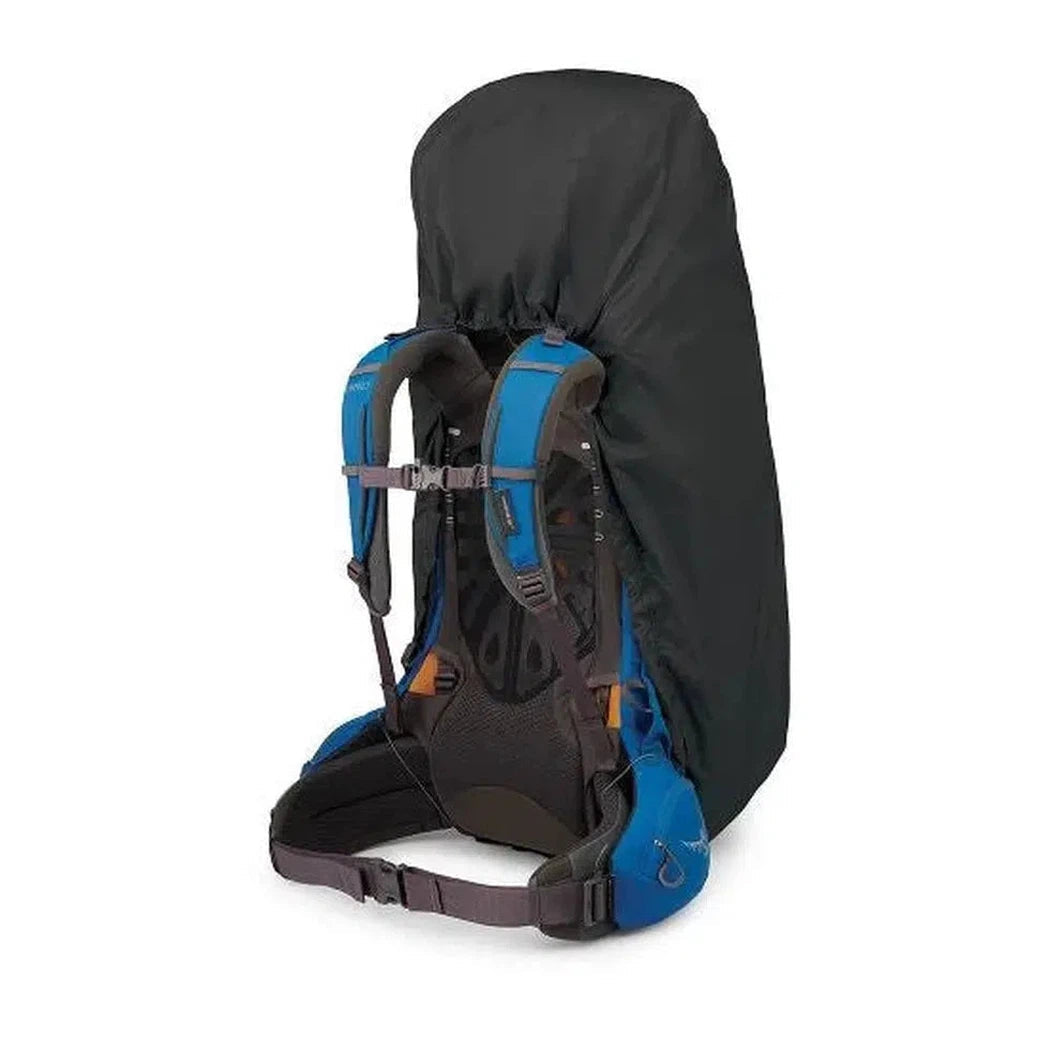 Side view of the Osprey UltraLight Raincover - Large in Black with a white background.