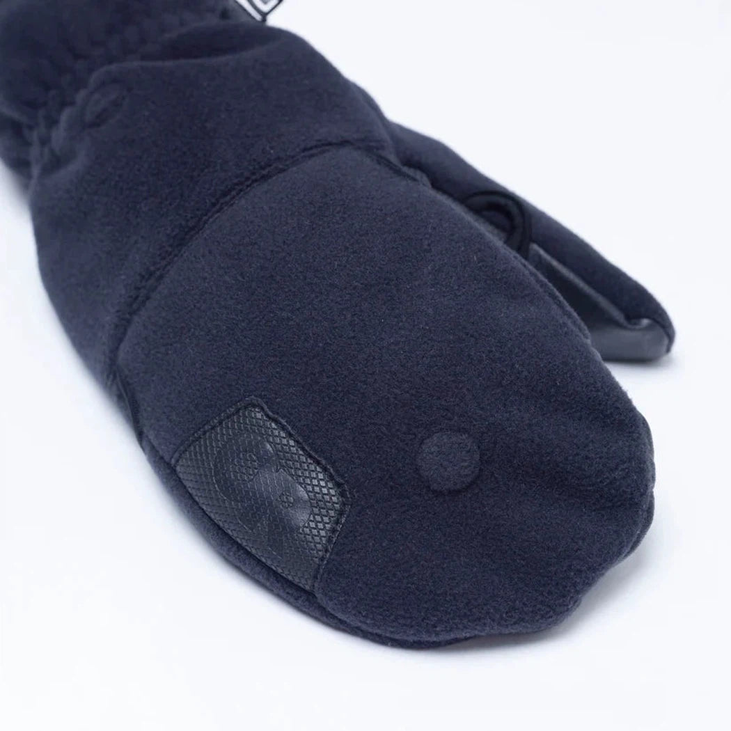 A close-up of the Outdoor Research Gripper Convertible Windbloc Mitts in Black, showing the textured palm patch and button closure against a white background.