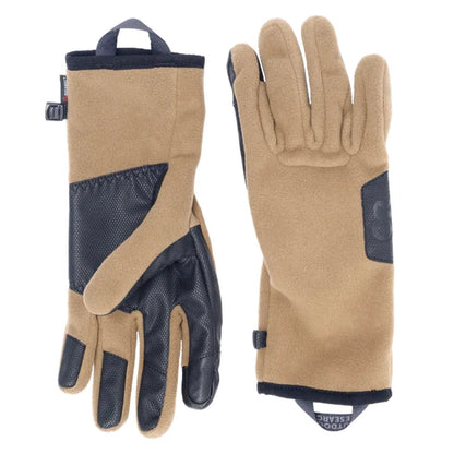 Side view of the Outdoor Research Men's Gripper Sensor Windbloc Gloves in Black showing the black palm and touchscreen-friendly fingers against a white background.
