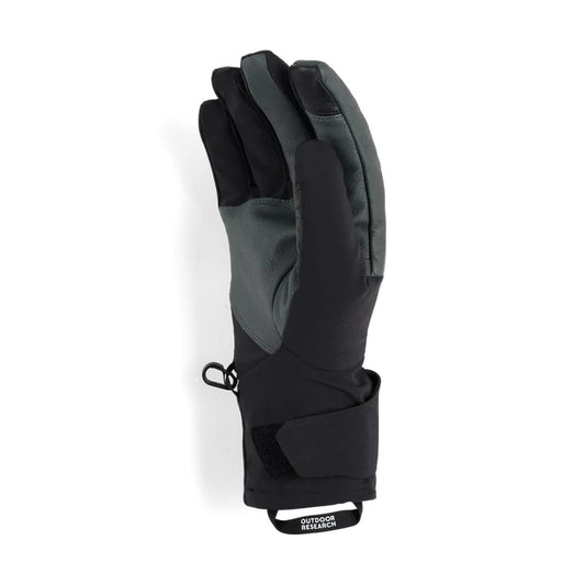 A side view of the Outdoor Research Men's Sureshot Pro Gloves in Black against a white background.