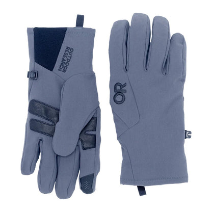 Front and back view of the Outdoor Research Men's Sureshot Softshell Gloves in Solid Black against a white background.