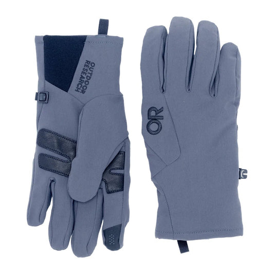 Front and back view of the Outdoor Research Men's Sureshot Softshell Gloves in Solid Black against a white background.
