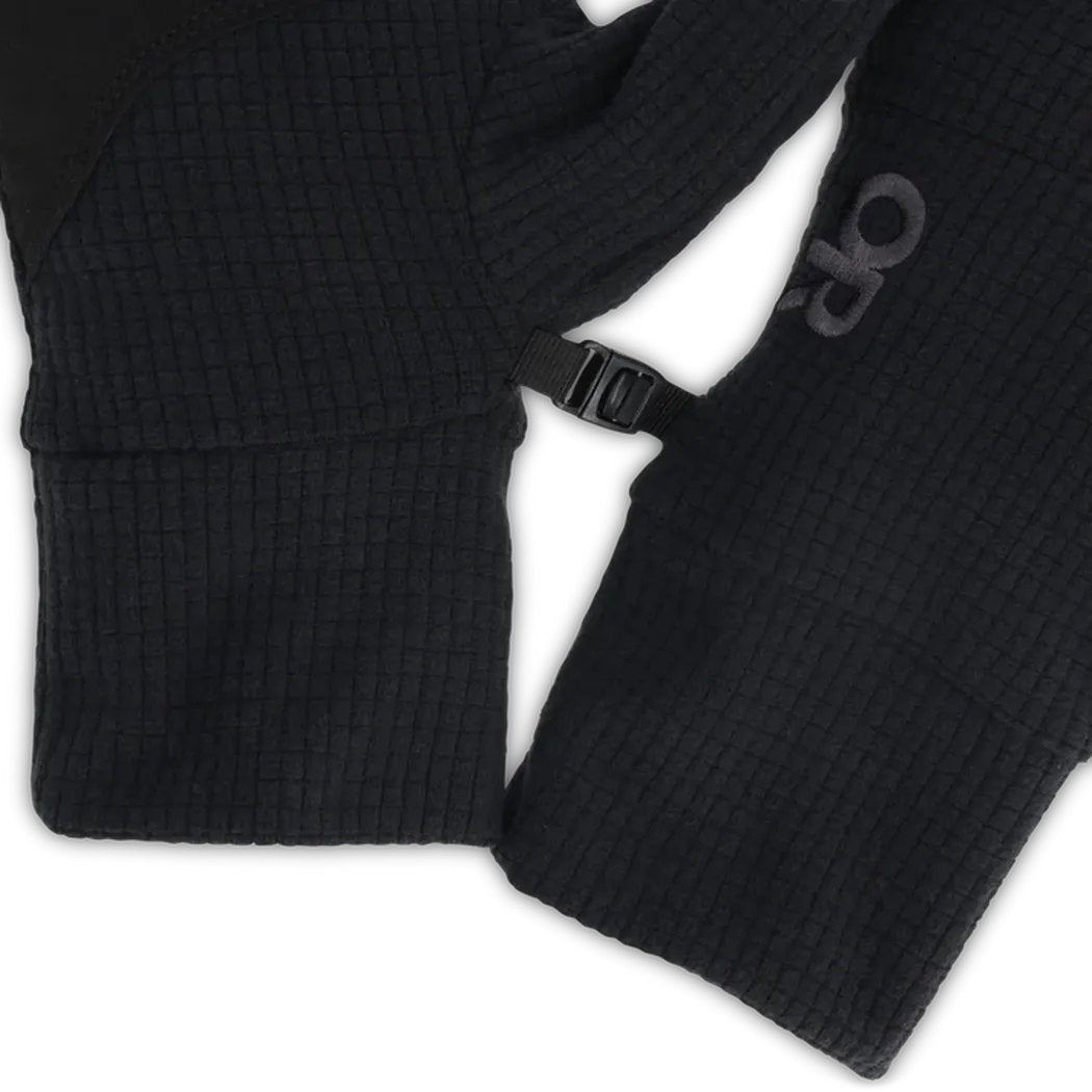 Black Outdoor Research Men's Trail Mix Gloves with a buckle strap and logo visible on the wrist.