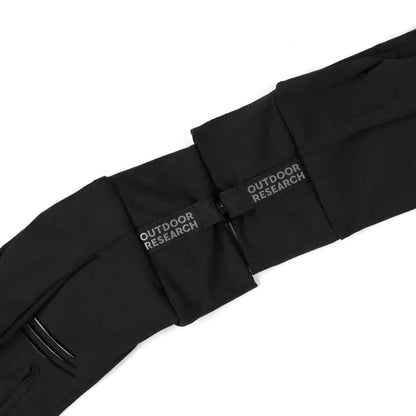 A close-up of the black Outdoor Research Men's Vigor Lightweight Sensor Gloves showing the logo on the wrist strap against a white background.