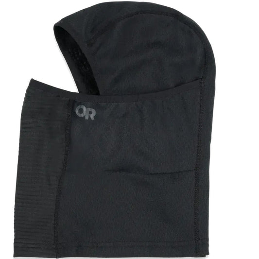 Black Outdoor Research Octaclava with hood and face coverage, shown from front against white background.