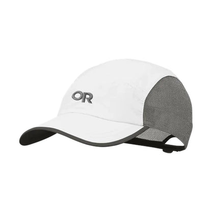A front view of the Outdoor Research Swift Cap in Black/Dark Grey with a curved brim and mesh back panel against a white background.