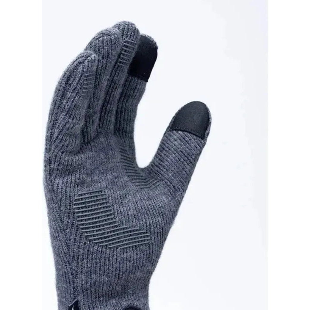 A close-up of the Outdoor Research Women's Flurry Sensor Gloves in Charcoal, showing the textured palm and touchscreen-friendly fingertips against a plain white background.