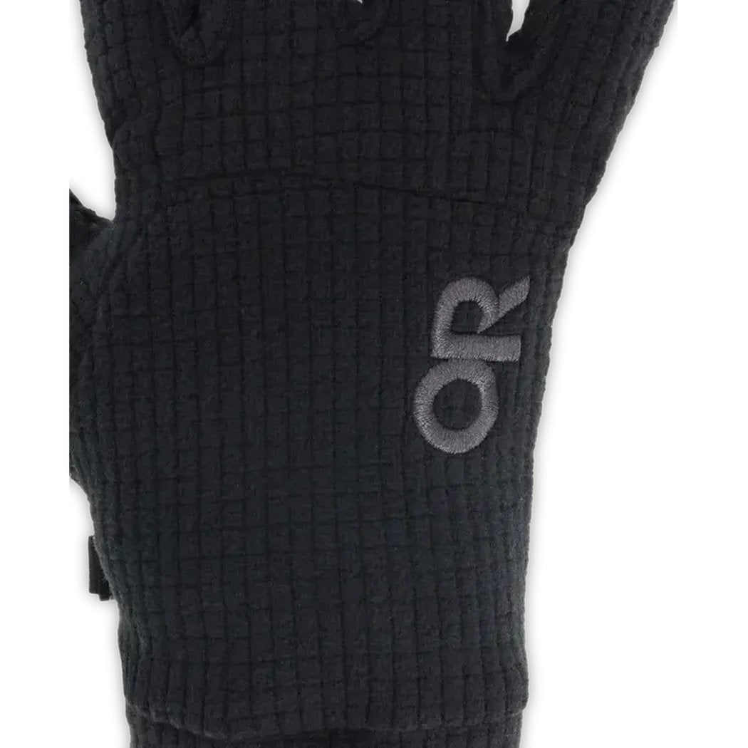 A close-up of the Outdoor Research Women's Trail Mix Gloves in Amethyst, showing the textured knit and logo on the wrist.