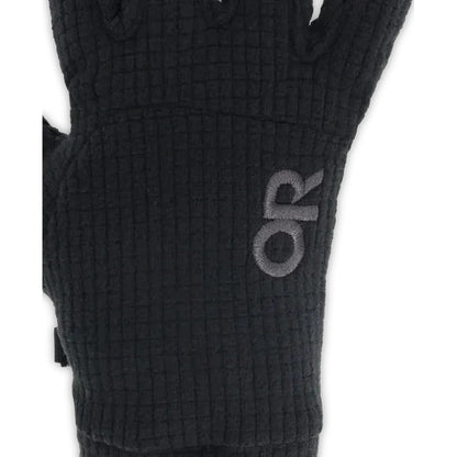 A close-up of the Outdoor Research Women's Trail Mix Gloves in Amethyst, showing the textured knit and logo on the wrist.