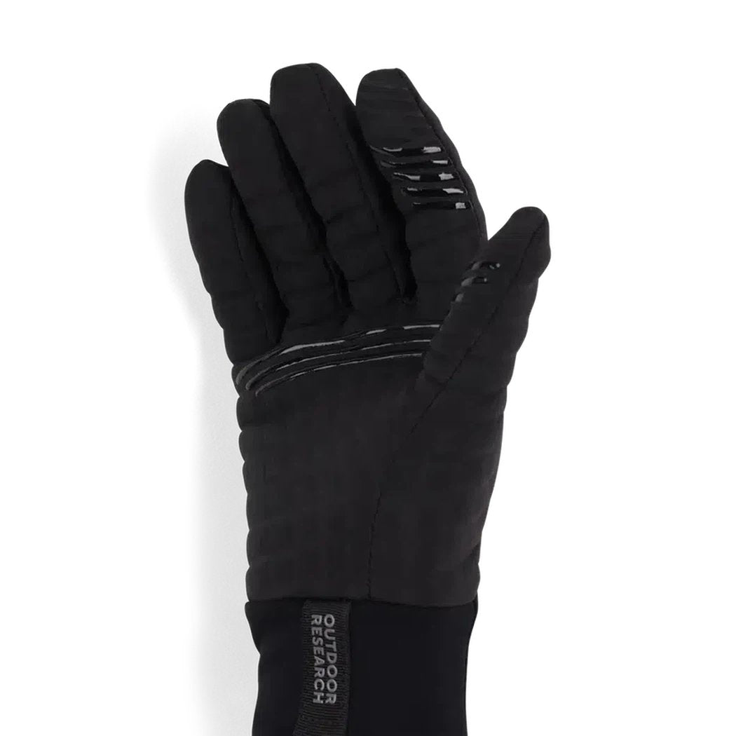 A front view of the Outdoor Research Women's Vigor Heavyweight Sensor Gloves in Black against a white background.