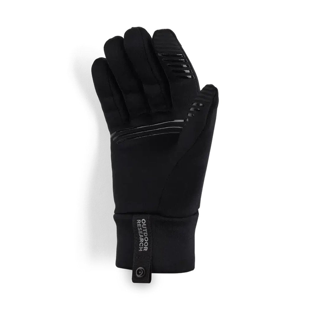 A black Outdoor Research Women's Vigor Midweight Sensor Gloves shown from the palm side against a white background.