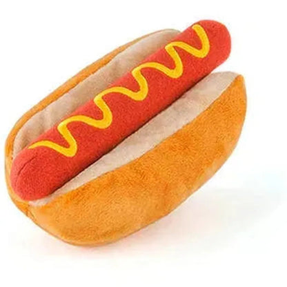 A plush P.L.A.Y American Classic Hot Diggy Dog toy shown from a top-down angle with a white background.