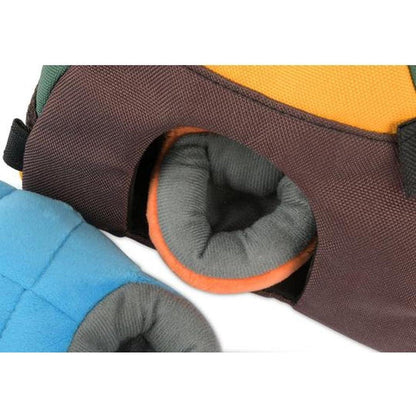 A close-up of the P.L.A.Y Camp Corbin Trailblazing Tent showing its gray interior and orange trim against a white background.