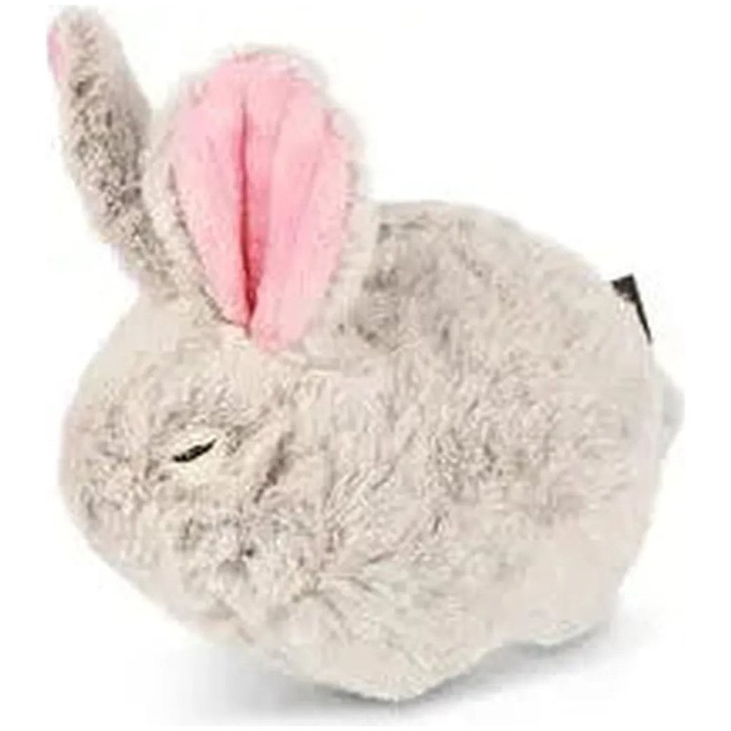 A close-up of the P.L.A.Y Forest Friends Baxter the Bunny toy with pink inner ears and a soft gray exterior, photographed against a white background.