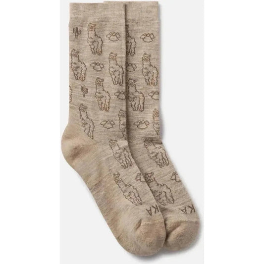 Light grey Paka Apparel Essential Sebastian Crew Socks with animal prints, shown from the side against a white background.
