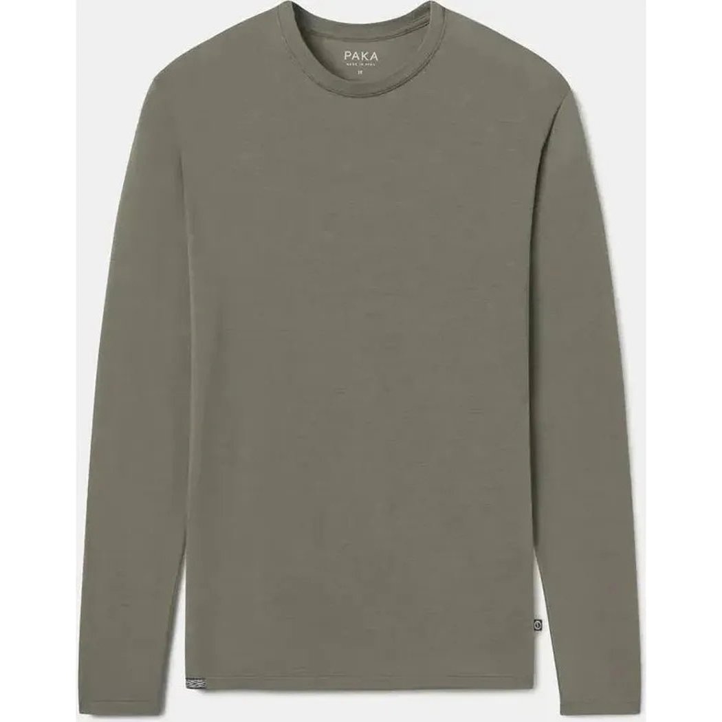 A front view of the Paka Apparel Mens Aire Long Sleeve in Andean Moss against a white background.