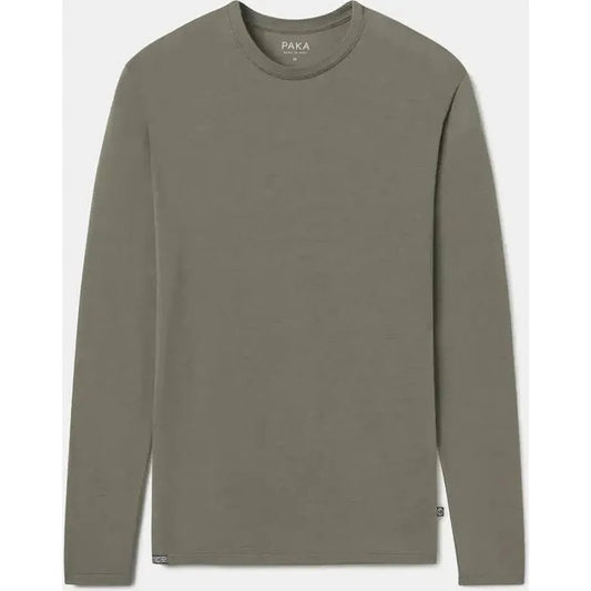 A front view of the Paka Apparel Mens Aire Long Sleeve in Andean Moss against a white background.