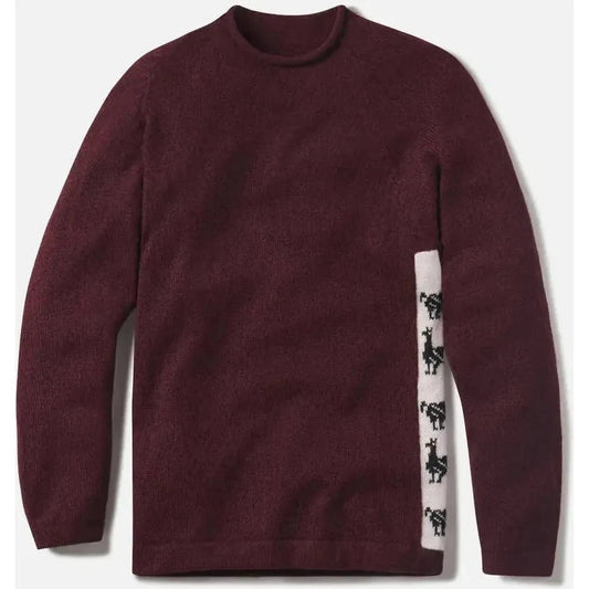 Side view of the Paka Apparel the Cusco in Burgundy showing the white panel with horse graphics on the sleeve against a white background.