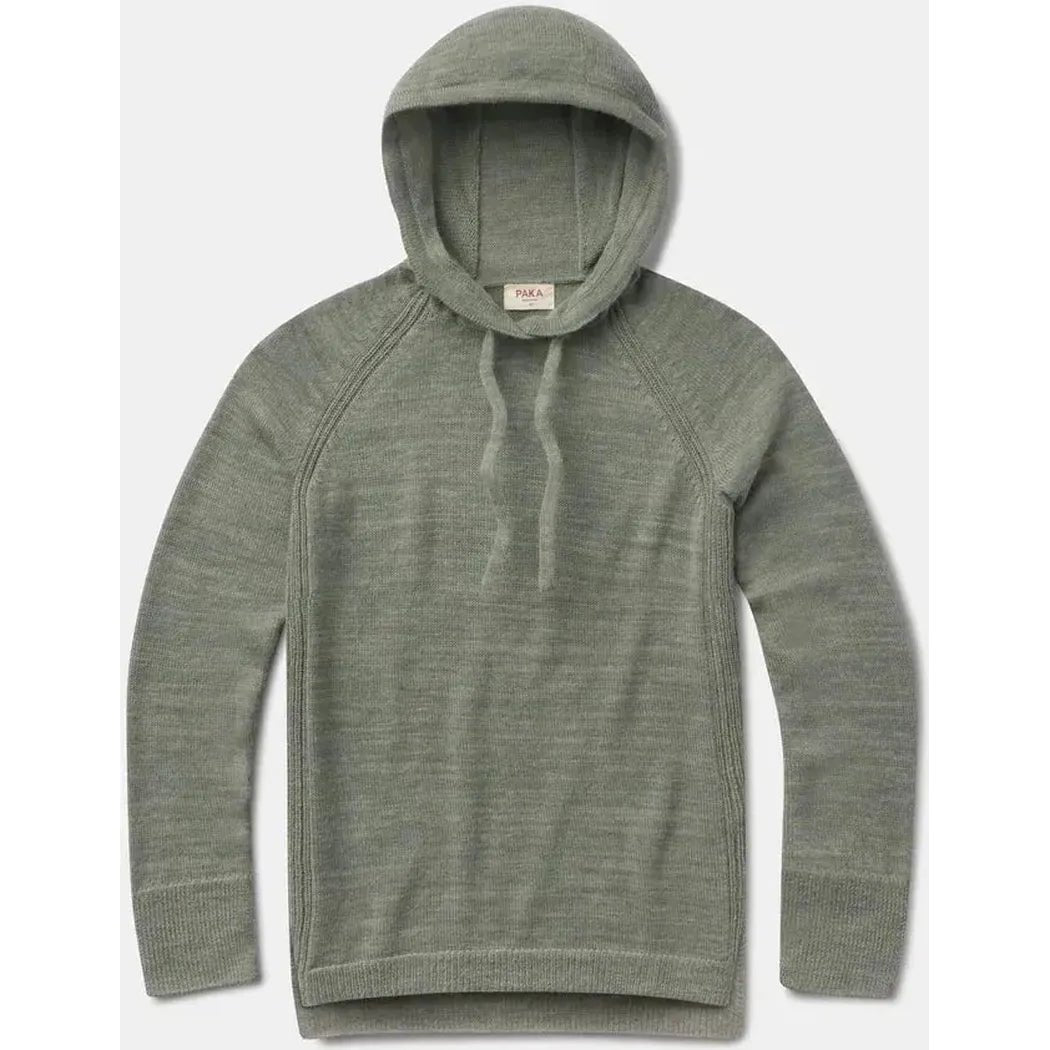 A front view of the Paka Apparel Women's Hoodie in Willow showing the hood and drawstrings against a plain background.