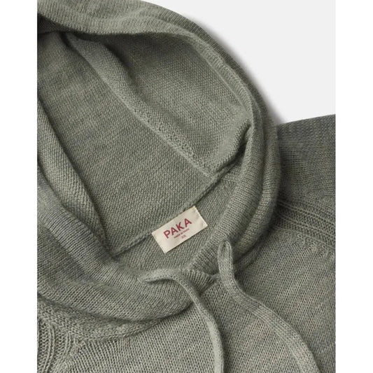 A close-up of the Paka Apparel Women's Hoodie in Willow showing the hood and drawstrings against a white background.