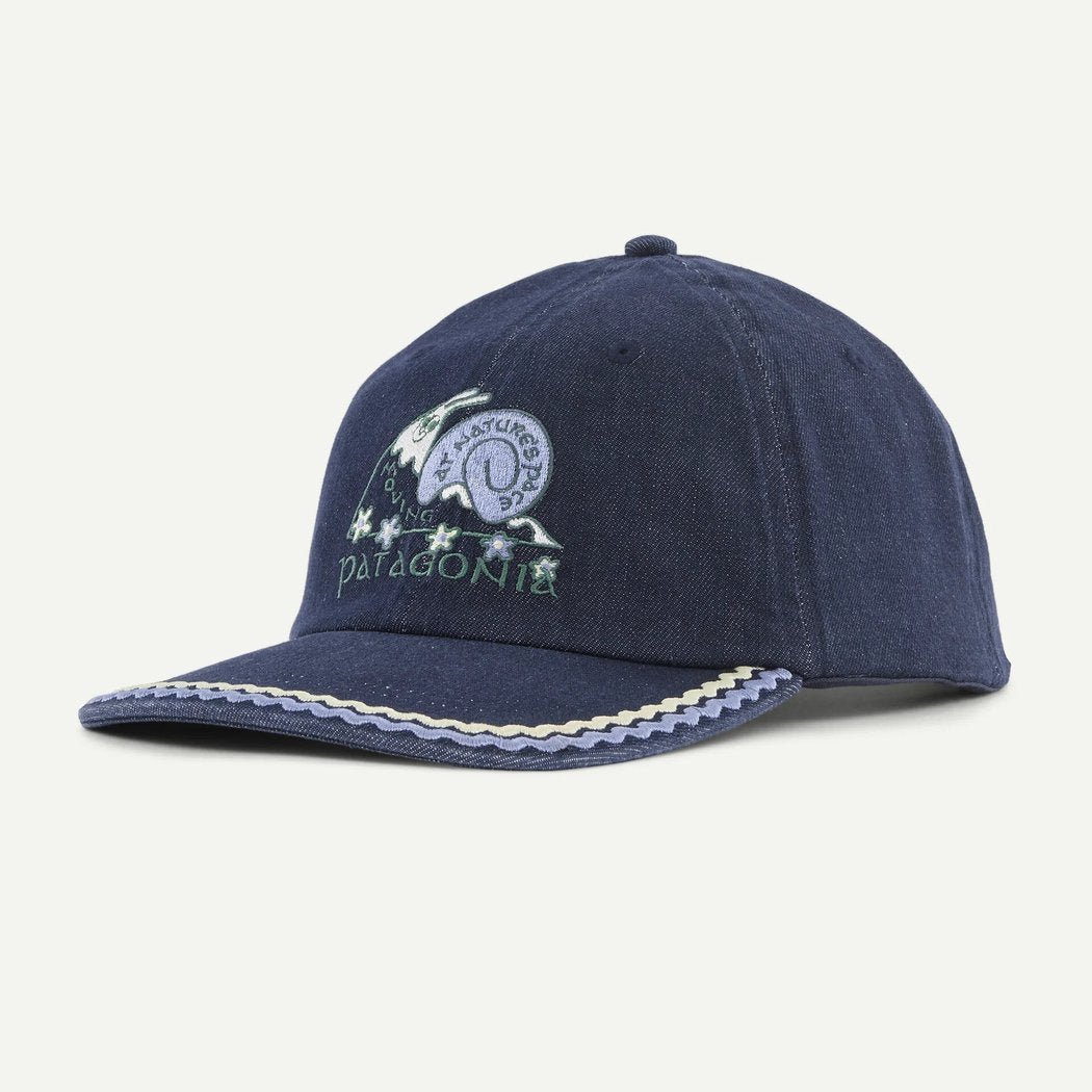 A front view of the Patagonia Graphic Trad Cap in Nature Pace showing the embroidered logo and stitched brim against a white background.