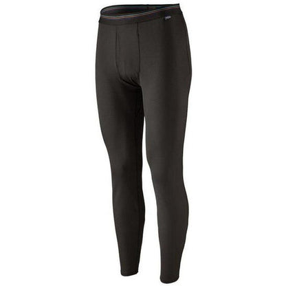 Side view of the Patagonia Men's Capilene Midweight Bottoms in Black against a white background.