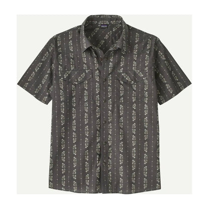 A front view of the Patagonia Men's Go To Western Shirt in Lowlands: Forge Grey with chest pockets and a button-down collar against a plain white background.