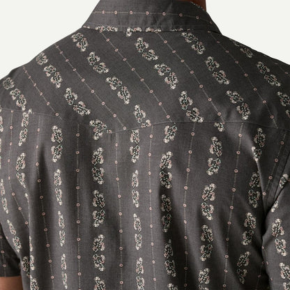 Back view of the Patagonia Men's Go To Western Shirt in Lowlands: Forge Grey showing the pattern and collar against a plain background.