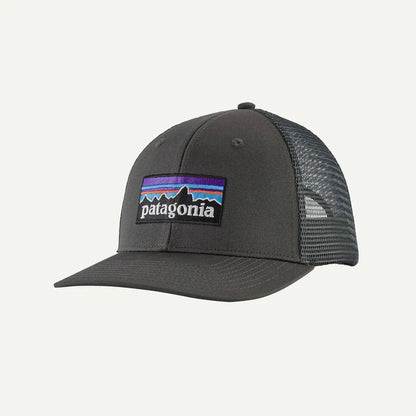 A front view of the Patagonia P-6 Logo Trucker Hat in FGE color with mesh back and logo patch against a white background.