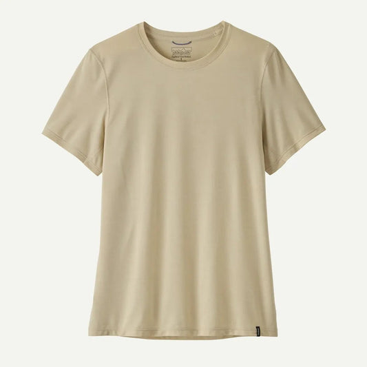 A front view of the Patagonia Women's Cap Cool Ultra Shirt in Pumice - Dyno White X - Dye against a plain white background.