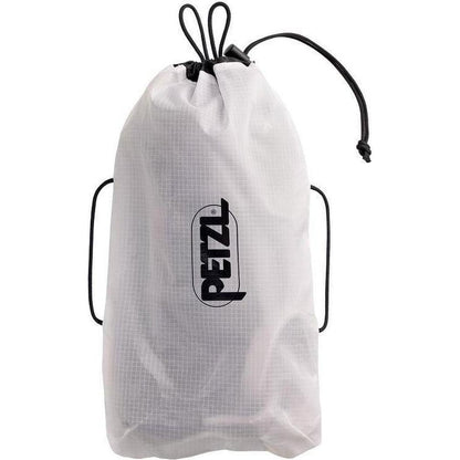 A front view of the Petzl Adjama men's climbing harness in Dark Red with black straps and a drawstring closure against a white background.