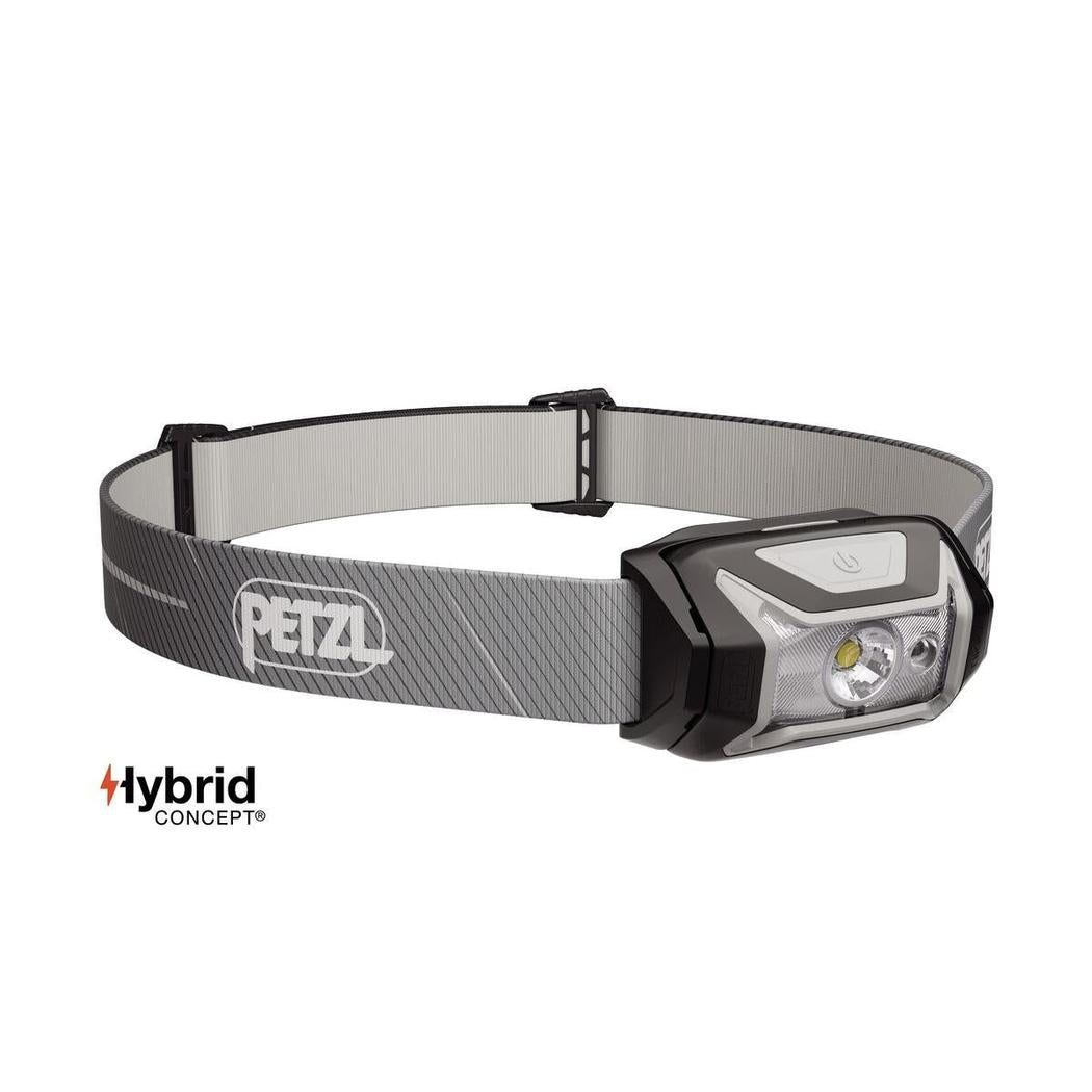 A front view of the Petzl Tikka Core headlamp in black on a white background.