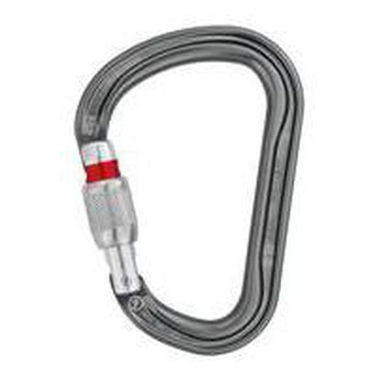 A charcoal Petzl William H-frame Screw-Lock carabiner shown from the side against a white background.