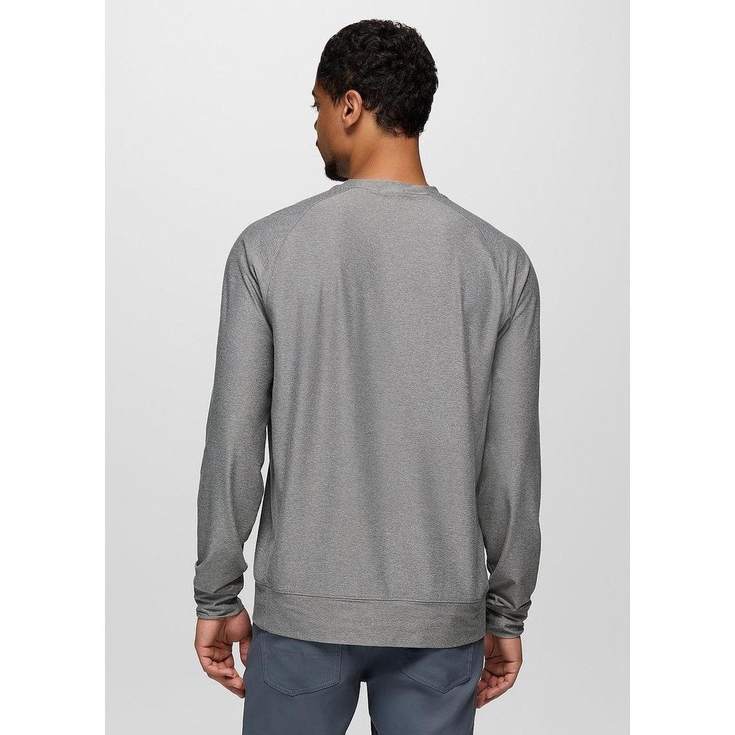 Back view of the Prana Men's Altitude Tracker LT Crew in Medium Heather Grey on a model against a plain background.