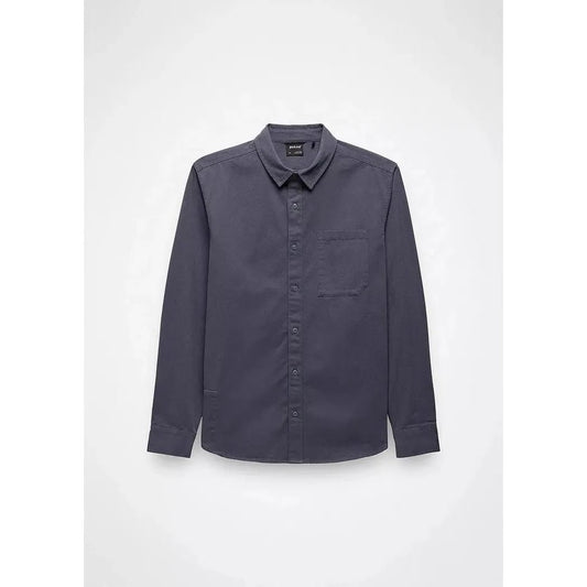 A front view of the Prana Men's Arbored Long Sleeve Shirt in Thundercloud against a plain white background.