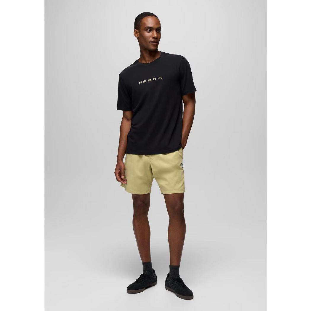 A front view of the Prana Sample - Men's Durado Short in Jackfruit on a model against a light gray background.